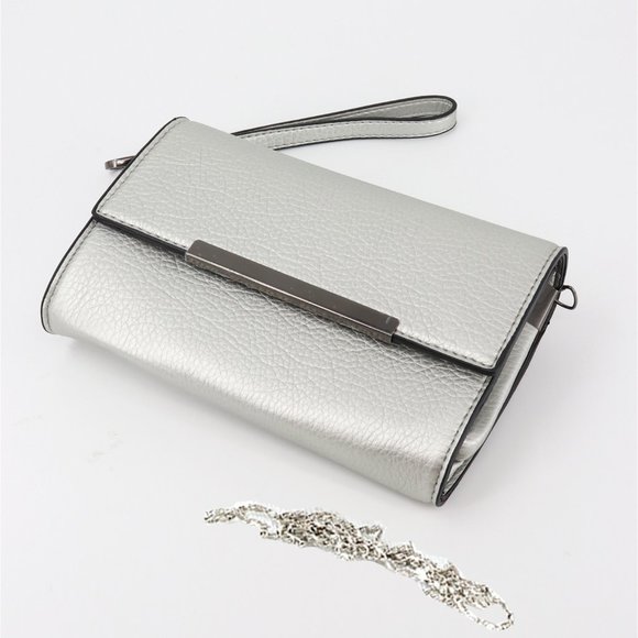 Cherie Bliss Handbags - Leather Wristlet Clutch/Crossbody Purse - Silver